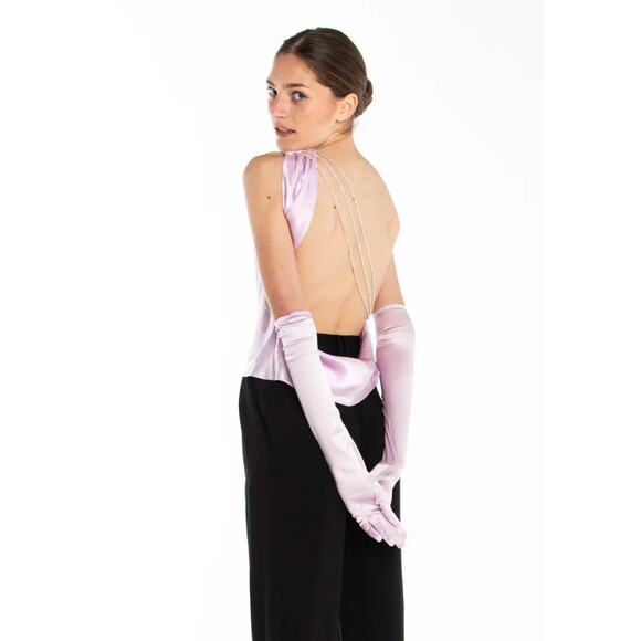 The Bar Revolve Silk Gloves Long Above Elbow Womens Formal Evening Purple Lilac - Picture 1 of 5
